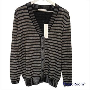 Stitches & Stripes Cardigan Sweater Womens Medium Black Metallic Striped V-Neck